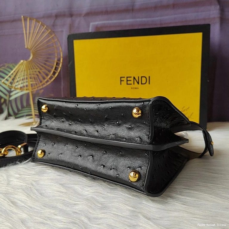 Cheap Leather Petite Peekaboo Bag Black Ostrich ISeeU Fendi In 0821